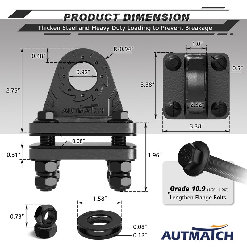 AUTMATCH D Ring Shackle Mount with Backer Plate (2 Pack)