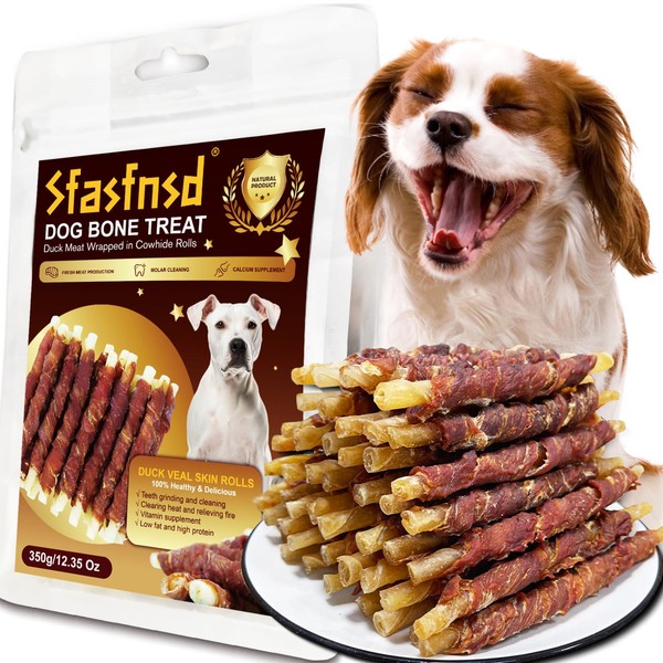 Sfasfnsd Dog Bone Treats, Duck Wrapped Rawhides, Helps Dogs Grind