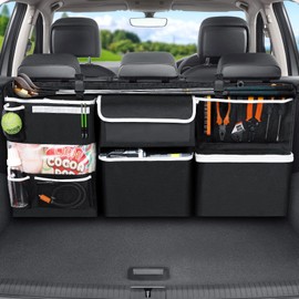 Oasser Trunk Storage Pocket, Car Storage Bag, Luggage Room Bag, 10 Storage Pockets, 600D Oxford, Seat Back Pocket, Large Capacity, Easy Installation, Compatible with SUV, MPV, VAN, Car Accessories