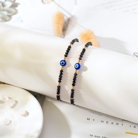 Lanqueen Evil Eye Bracelet Adjustable Ojo Turco Kabbalah Amulet Nazar Bracelets for Family Women Men Teen Boys Black Bracelets Rakhi for Brother