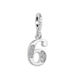 MiiFort Lucky Number 6 Six 6th Charm for Bracelets Pendant Necklaces Women Men Silver Tone Crystal Clear Cubic Zirconia