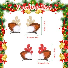 2 Pairs Christmas Hair Clips, Christmas Reindeer Antlers Hair Bobbles Hair Accessories Cute Pom Pom Hairpin Hair Barrettes Ornament Xmas Party Accessories for Girls Kids Women (Brown)