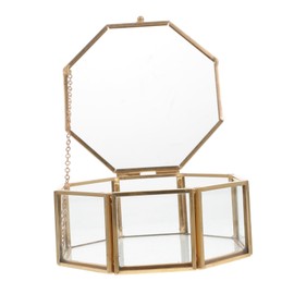 PACKOVE Octagonal Transparent Jewelry Storage Box with Alloy Frame Glass Display Case for Earrings Rings Organizer Compact Vanity Holder for Women