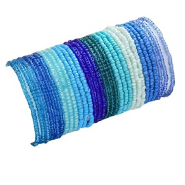 DATOA 30 Pcs Set Bohemian Multilayer Stackable Seed Beaded Bracelets Colorful Crystal Glass Beads Strand BFF Wristbands Bracelet for Women Summer Beach Hawaii Jewelry Birthday Gifts - Blue