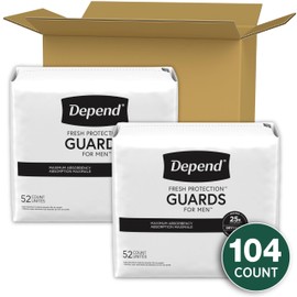 Depend Depend Incontinence Guards/Incontinence Pads for Men/Bladder Control Pads, Maximum Absorbency, 104 Count (2 Packs of 52), Packaging May Vary