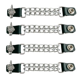 Funk Plus Motorcycle Vest Extenders 4" Double Chrome Chain Regular Snap MC Jacket Made in USA (Skeleton Finger)