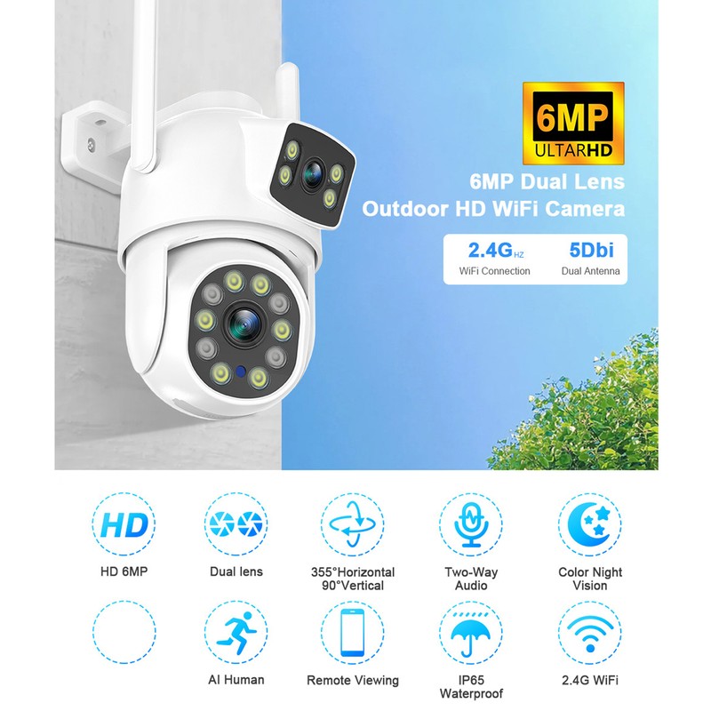 Dual Lens Security Camera 360° Pan Tilt Wireless Surveillance Camera