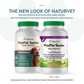 NaturVet –VitaPet Senior Daily Vitamins for Senior Dogs – Plus Glucosamine – Full Spectrum of Vitamins & Minerals – Enhanced with Glucosamine for Added Joint Support – 60 Time Release Tablets