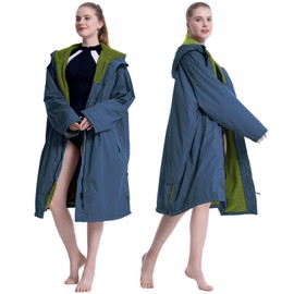 Oksun Waterproof Swim Parka, Windproof Surf Poncho Warm Coat, Recycled Fabric Water Resistent Oversized Sherpa Lining Jacket (Navy)