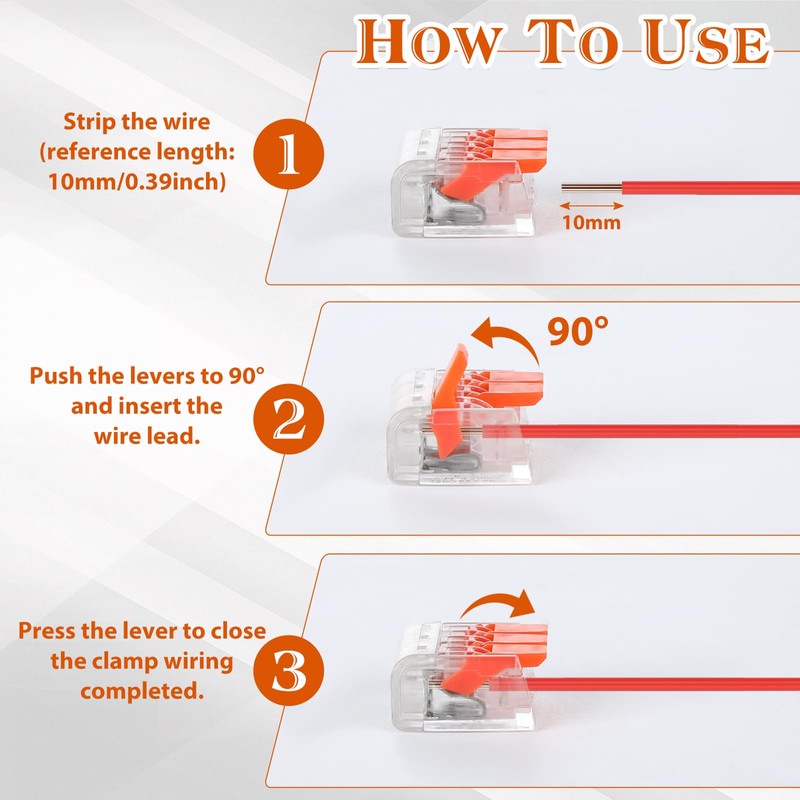 Pack of 60 Cable Connectors, 2-Pin 3-Pin 4-Pin and 5-Pin