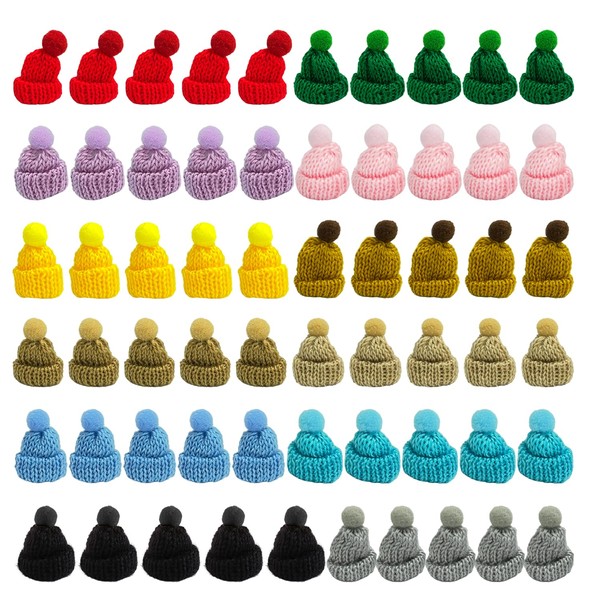 JTMKYO 60 pieces mini Christmas hats, knitted jewelry accessories, toy decorative hats, Christmas table decorations, colorful knitted hat set, DIY beanie hat (3.5 * 5cm)