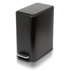 Glad Slim Bathroom Trash Can - Small Garbage Pail with Soft Close Lid & Step Foot Pedal | Narrow Black Metal Waste Basket with Removable Inner Bucket, 2.6 Gallon