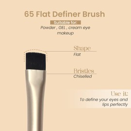 Milagro Beauty Brush 65, Flat Definer, Tapered Angled Vegan Fiber Bristles Eyebrow Eyeliner Makeup Tool Wooden Handle Aluminium Ferrule