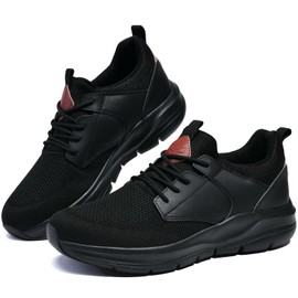 yhmbank Shoes for Mens Non Slip Work Shoes - Work & Safety Footwear, Lace-Up Breathable Work Shoes Athletic Work Sneakers All Black