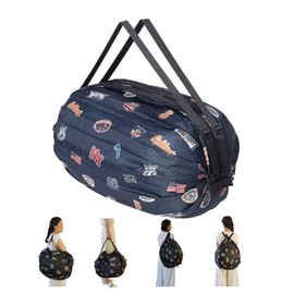 GIMIRO Multifunctional Foldable Bag Travel Duffel Backpack Handbag Shoulder Bag Large Capacity Shopping Bags Sports Fitness Bags, navy blue cartoon, Bag
