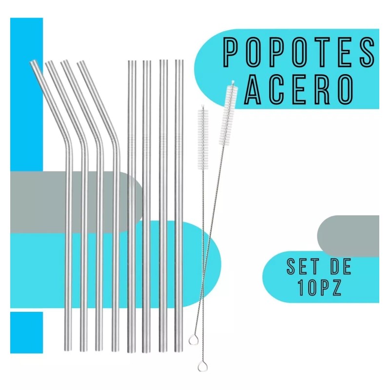 Veraly Popotes Acero Inox Set 8 Pz Ecológicos Ideal Vaso