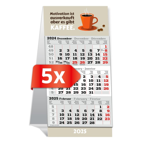 PRIMUS PRINT Table Standing Calendar 2025 - 3-Month Desk Calendar