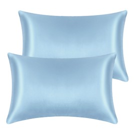 2 Pack Satin Pillowcases for Hair and Skin, Super Soft Silky Pillow Cases with Envelope Closure, Less Friction Less Wrinkles & Frizz (50 x 75cm, Sky blue)
