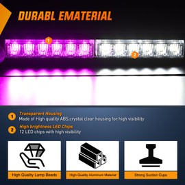 Nilight 12LED Traffic Advisor Strobe Light Bar Purple White Emergency Warning Hazard Safety Dash Front/Rear Windshield Flashing Lights for Cars Trucks Police Firefighter Plow Construction Vehicles