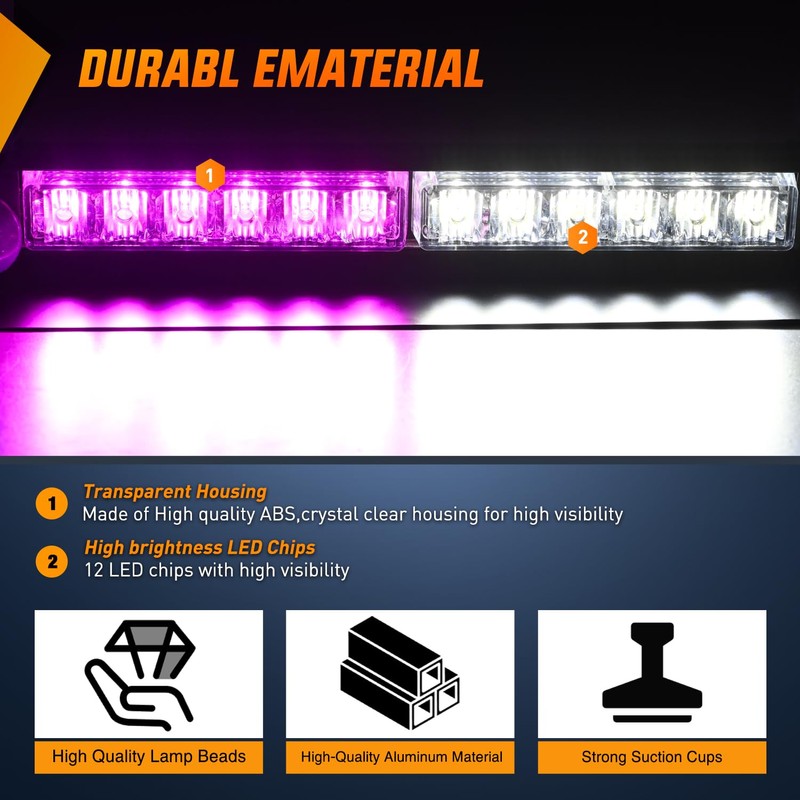 Nilight 12LED Traffic Advisor Strobe Light Bar Purple White Emergency