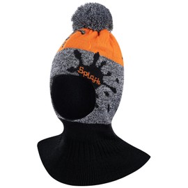 AJS Boys' Winter Hat Scarf Hat Tube Hat Knitted Hat Stripes, orange-grey