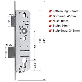 FELGNER Tubular Frame Profile Cylinder Mortise Lock A01 | Lock Box Made of Galvanised Sheet | Faceplate 24 mm - Backset 45 mm - DIN Left and Right - Nut 8 mm | Distance 92 mm | Fire Protection Door