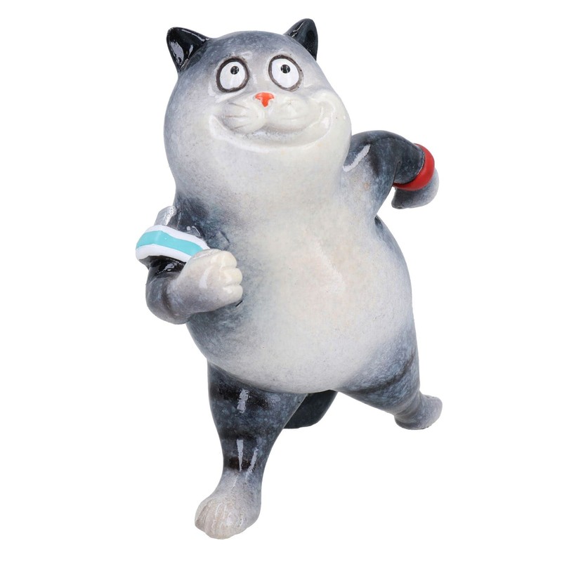 AB Tools Grey Fat Cat Running Jogging Ornament Statue Garden