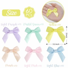 AIMUDI AIMUDI Pastel Satin Ribbon Bows 2" Self Adhesive Satin Bows for Gift Wrapping Premade Satin Bows with Double-Sided Tape for Making Crafts Baby Shower Birthday Party Wedding Easter Decorations, 60 PCs