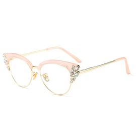 bullabulling Rhinestones Bling Bling Cateye Reading Glasses Women Blue Light Blocking (pink, 2.0)