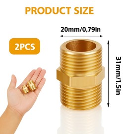 Tuwonwa 2 x Double Nipples G1 Inch (Diameter 20 mm) Brass with Male Thread, Threaded Fitting Connector, Hexagonal, High Pressure Double Nipple for Drinking Water, Heating, Oil, Air, Gas Pipes