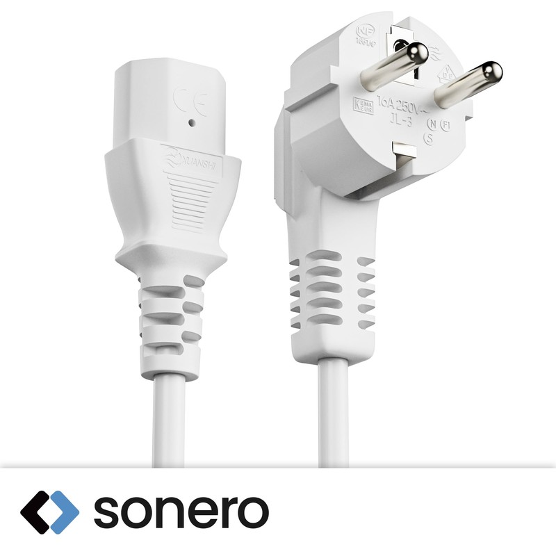 sonero Stromkabel Kaltgerätekabel 3 Polig, 7,50m, 90° Winkel Schutzkontakt Schuko