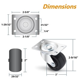 POWERTEC 2 Inch Swivel Caster Wheels Set of 4 with 160 lbs Loads, Heavy Duty Plate Casters, Rubber Castor Wheels for Furniture, Cart, Dolly and Workbenches (17210V)