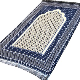 Modefa Turkish Islamic Prayer Mat Janamaz Sajjadah | Thin Woven Cotton Praying Rug Ramadan Eid Gift | Traditional Muslim Sejada for Men Women - Hira Diamond (Royal Blue)