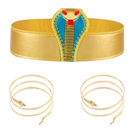 MFUOE 3Pieces Egyptian Costume Set Egyptian Snake Headpiece and Upper Arm Bracelets Egyptian Costume Accessories for Kids Adult Girl Egyptian Fancy Dress