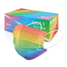DIOLV 50Pcs Rainbow Printed Disposable Face Masks for Adults 3-ply Face Mask Gradient Rainbow