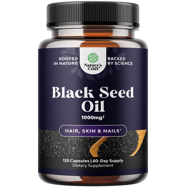 Cold Pressed Black Seed Oil Capsules - Vegan Nigella Sativa Black Cumin Seed Oil Capsules with Omega 3 6 9 Antioxidants and Thymoquinone for Hair Growth Immune Support Joint Health and Digestion