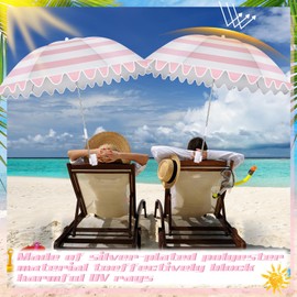 Abbylike 2 Pcs Scalloped Chair Umbrella with Universal Adjustable Clamp 38'' Portable Wheelchair Umbrella UPF 50+ Camping Chair Parasol with Bag for Outdoor Patio Lawn(Scalloped,Pink,White)