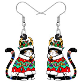 LONYOO Acrylic Anime Christmas Cat Earrings Dangle Cute Cat Jewelry Christmas Gifts for Women Cat Lovers (Black)