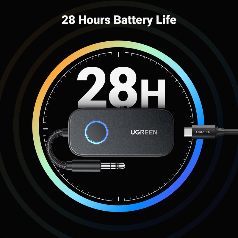 UGREEN Bluetooth 5.2 Transmitter Receiver, 28H Long Playtime, Dual Connection,
