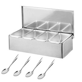 IGTOPS Ingredient Container with Lid and Spoon, Spice Box, Side Dish Container, Ingredient Container, Bar Container, Pizza Ingredient Container, Outdoor Kitchen Accessories, Stainless Steel Container