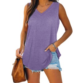 XIEERDUO Tank Top for Women Loose Fit V Neck Basic Soft Flowy Comfy Casual Sleeveless S