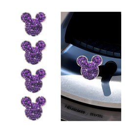 KHGUZ Bling Car Tire Valve Stem Caps, 4PCS Dustproof Crystal Rhinestone Cartoon Mouse Design, Sparkling Attractive Auto Wheel Decoration Accessories, Universal Fit (Purple)