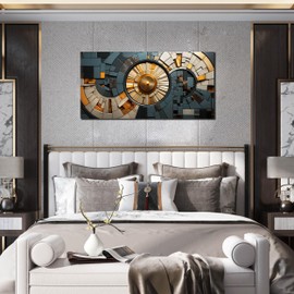 Abstract Canvas Wall Art for Living Room Bedroom Office Gold and Black Large Wall Art Geometric Abstract Picture Framed Wall Decor Modern Canvas Prints 20x40 In