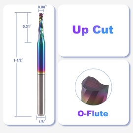 BFVV 10 Pcs O Flute Spiral Router Bit 1/8 inch Shank, Up Cut Solid Carbide Milling Cutters with DLC Coating, Single Flute CNC End Mill, Ideal for Aluminum, Plastic, Acrylic, Wood, MDF and PVC