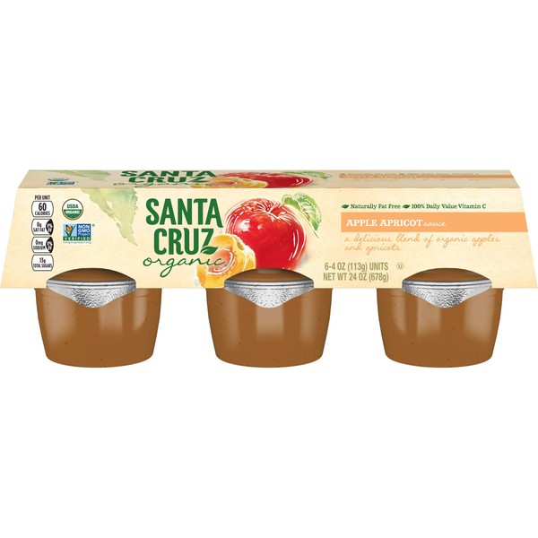 Santa Cruz Organic Apple Apricot Sauce, 4-Ounce Cups, 6 Count (Pack of 4)
