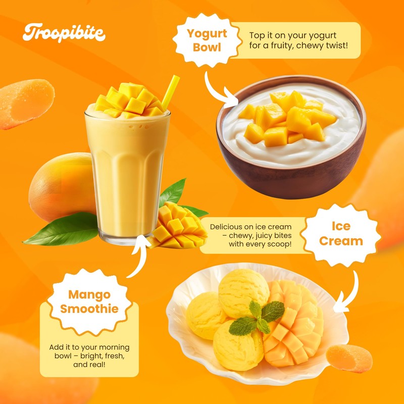 Troopibite Real Mango Gummies, Made with Real Fruit, Vegan Chewy