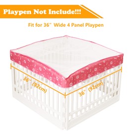 Dog Playpen Mesh Top Cover for 36" Inch Pet Playpen with 4 Panels,[ Note: Playpen Not Included] Dog Crate Cover Pet Tent Puppy Play Pen Cover, Ideal for Indoor/Outdoor Use. (Pink)