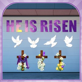Landhoow He Is Risen Garage Door Decoration Easter Religious Cross Refrigerator Car Magnets Sticker Christian Lily Flower Magnetic Garage Door Magnet Easter Decor for Spring Door Decor Party Supplies