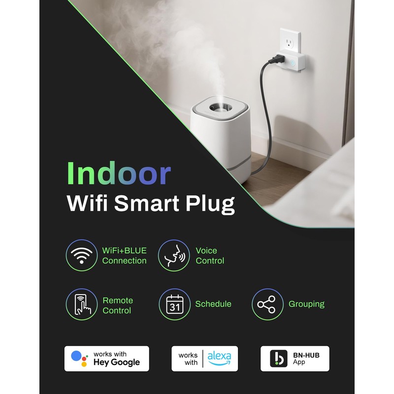 BN-LINK - Enchufe inteligente WiFi resistente, enchufe WiFi inteligente para