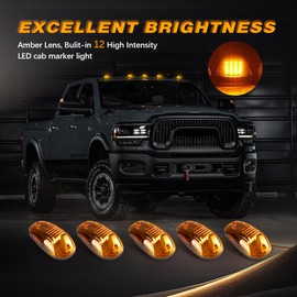 AMEXMART 5x Cab Lights LED Rooftop Cab Marker Lights Roof Top Clearance Light, Amber Lens Amber Light Roof Running Lights Compatible with Pickups Trucks Ford Dodge Ram GMC Toyota Vans SUV POV Vehicle